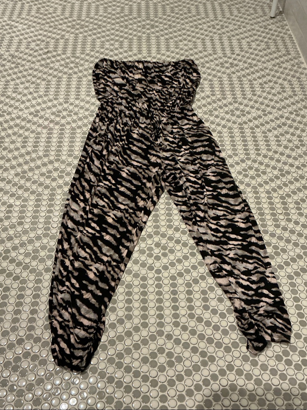 Strapless Zebra-Print Jumpsuit in Black and Cream